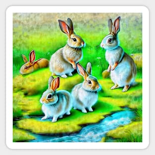 Bunny Rabbits by a Stream 2 Sticker